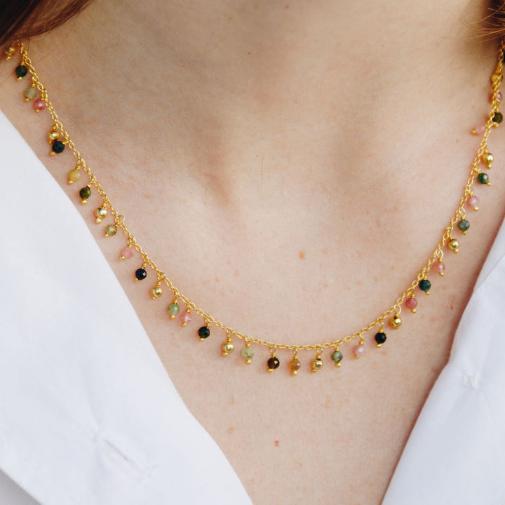 Tourmaline Charm Necklace, Gold
