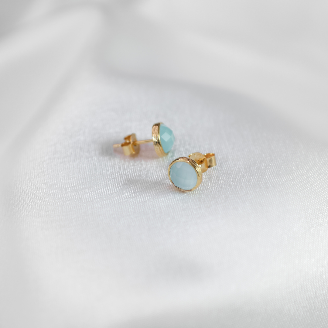 Aqua Chalcedony Studs in silver 925 & Gold Plated