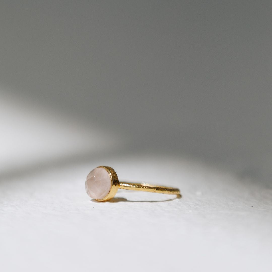 The round Robyn Rose Quartz Stacking Ring