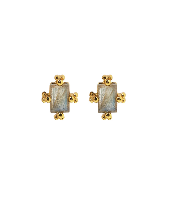 Organic Rectangle Labradorite Opal Stud Earrings