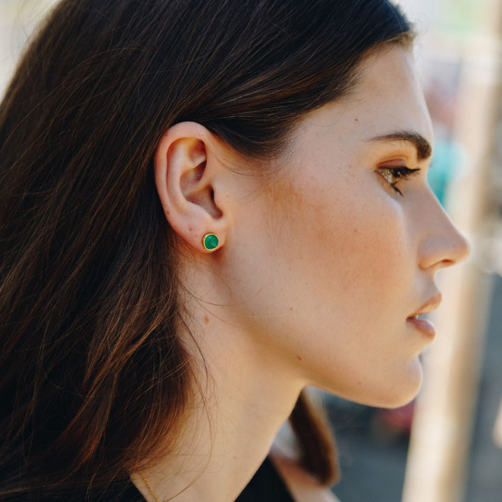 Green Onyx Studs in Gold Plated