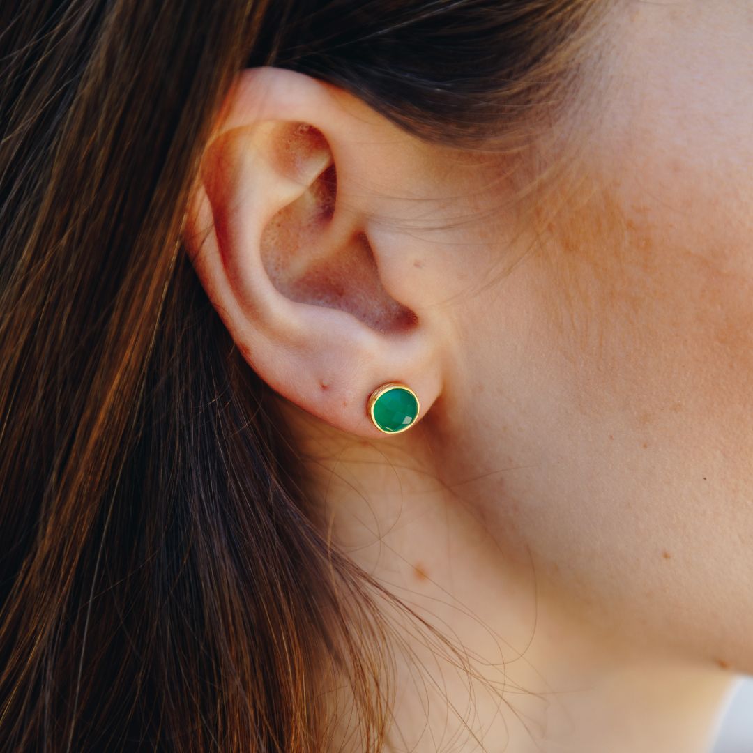 Green Onyx Studs in Gold Plated