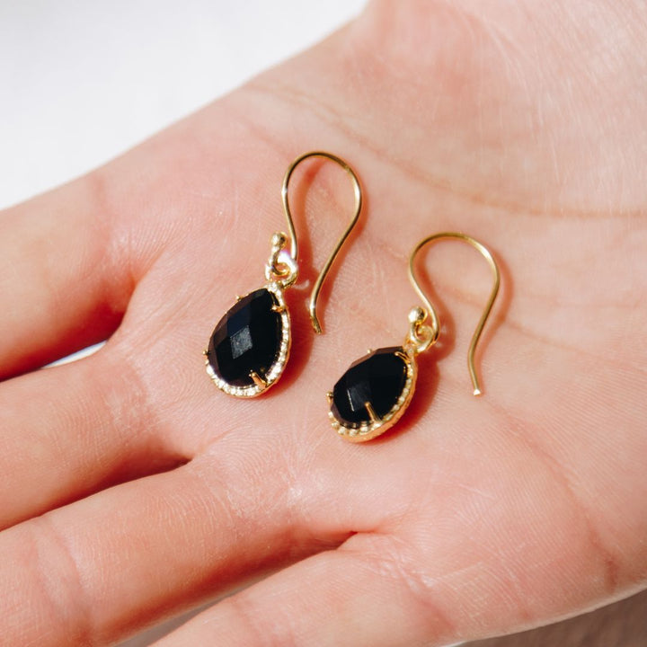 Waterproof Black Onyx Stone Hammered Earrings