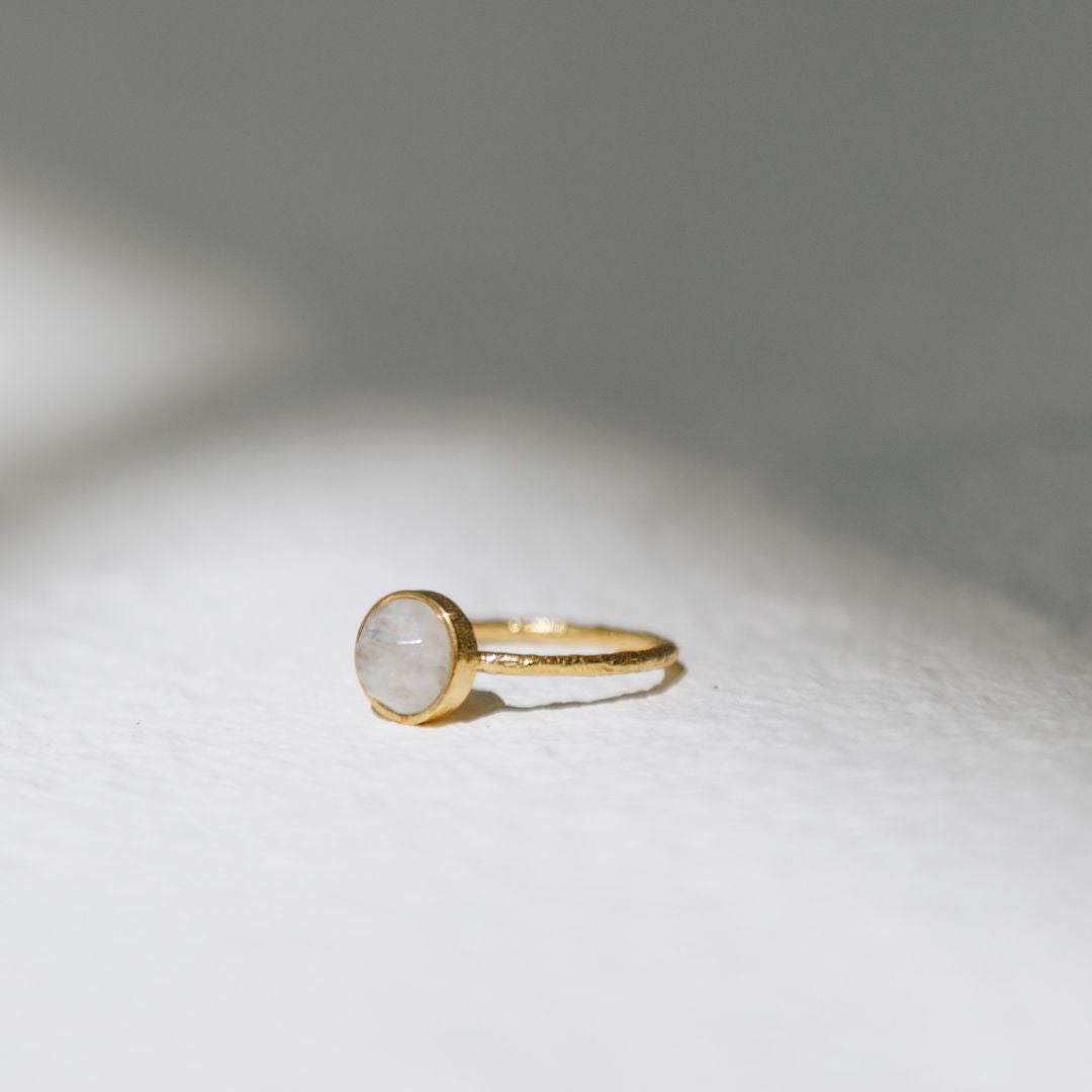 The round Robyn Moonstone Stacking Ring