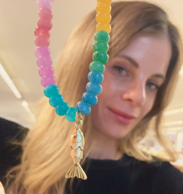 Tutti Frutti Fish Charm Stone Necklace