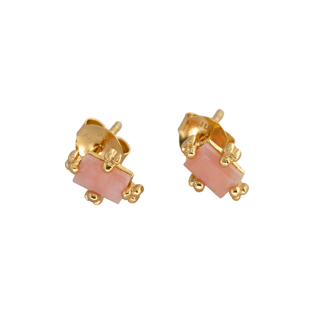 Organic Rectangle Pink Opal Stud Earrings