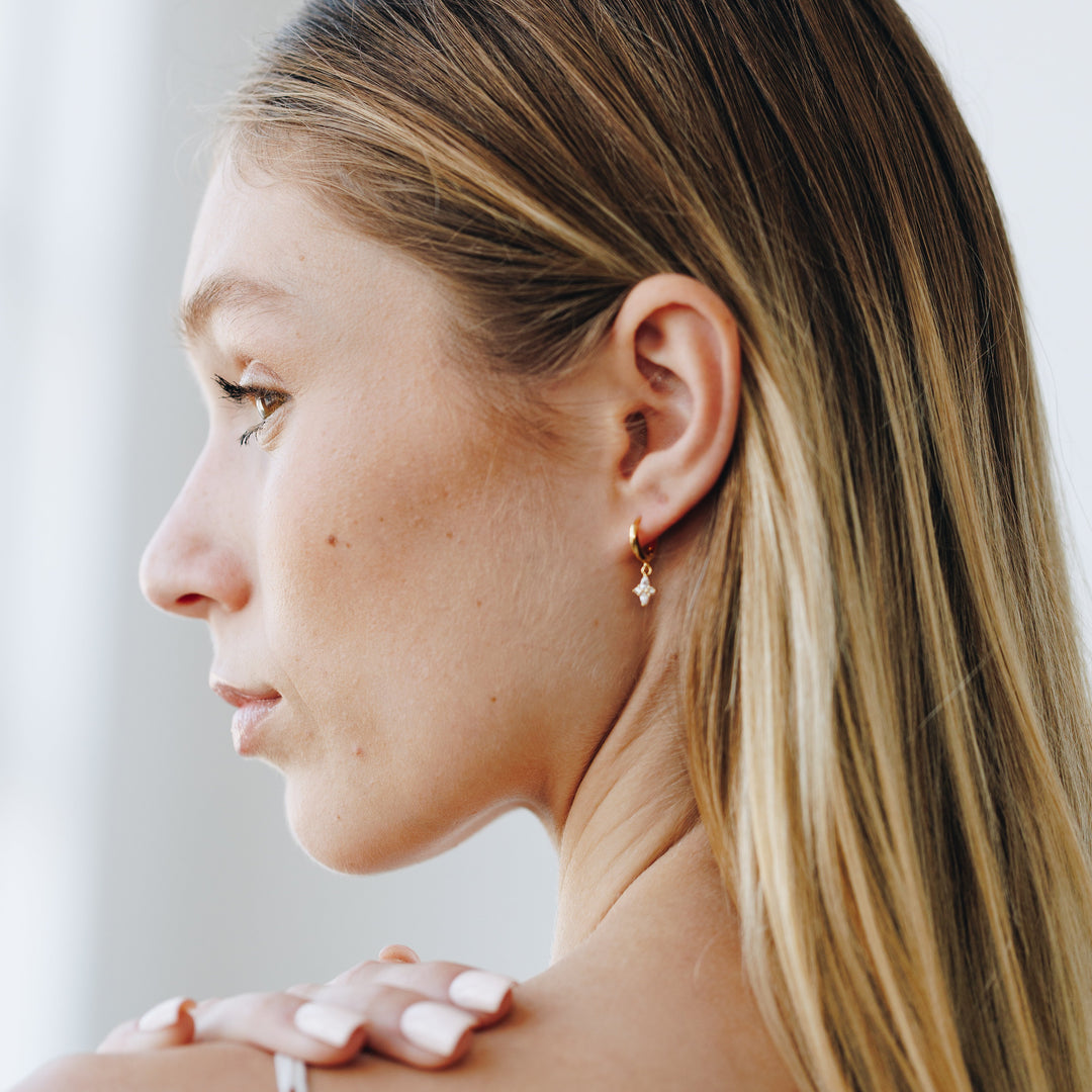 Sparkle Star Drop Huggie Earrings