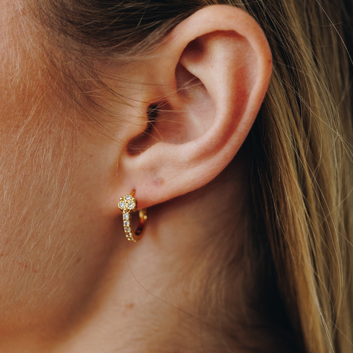 Sparkle Clover Gold Huggie Earrings