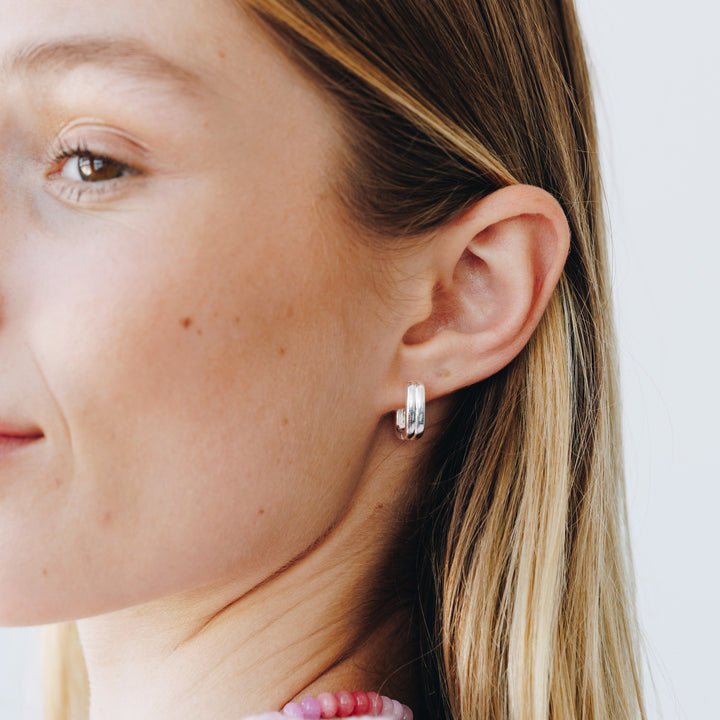 Double Stacked Silver Statement Huggie Earring