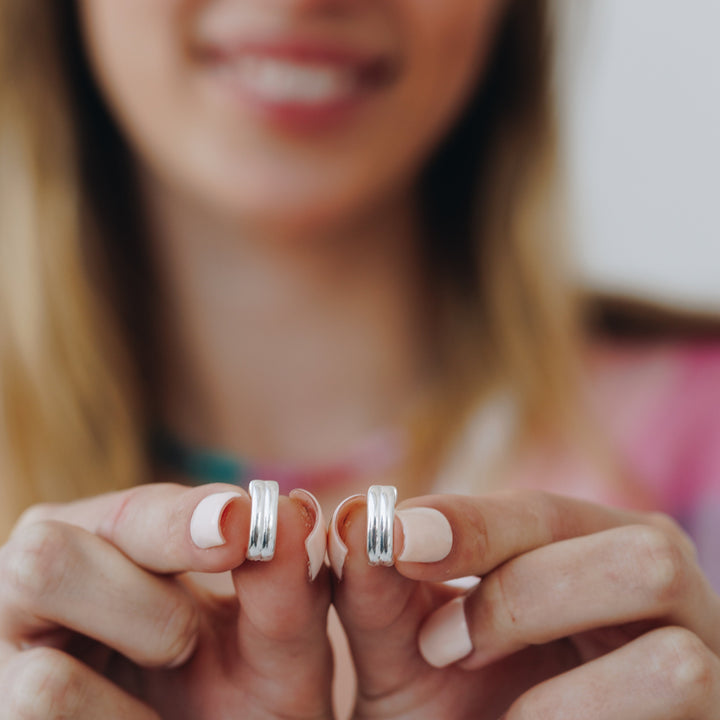 Double Stacked Silver Statement Huggie Earring