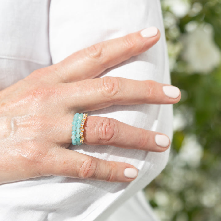 Amaznoite Beaded Stone Ring