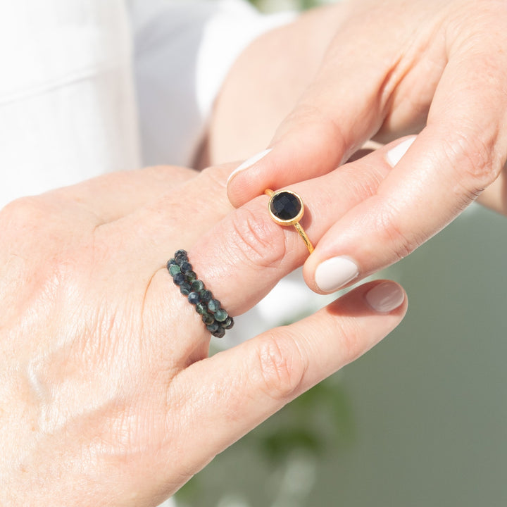 Blue Tourmaline Beaded Stone Ring