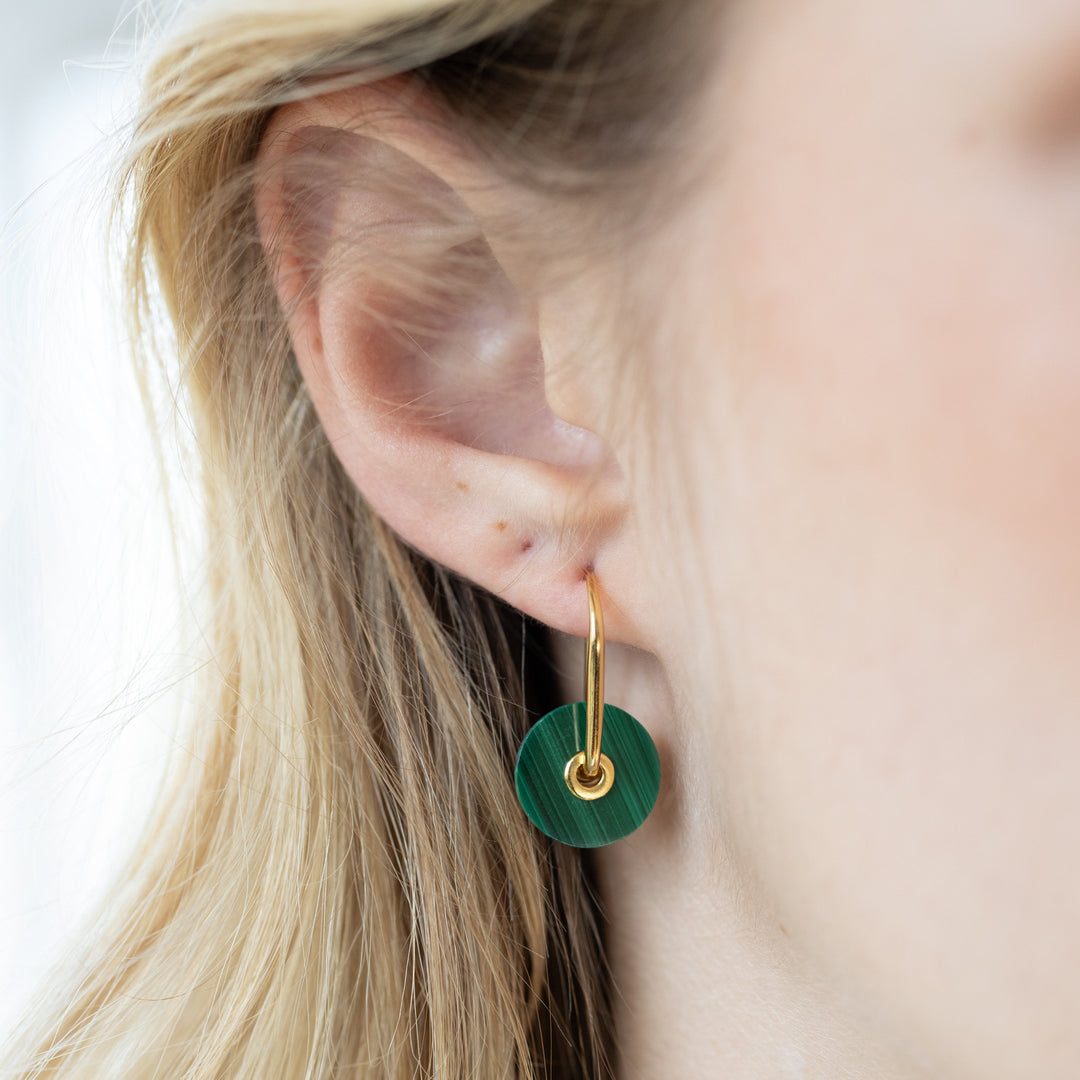 Malachite Stone Disc of life Earring