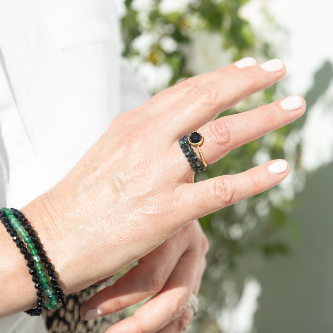 Blue Tourmaline Beaded Stone Ring