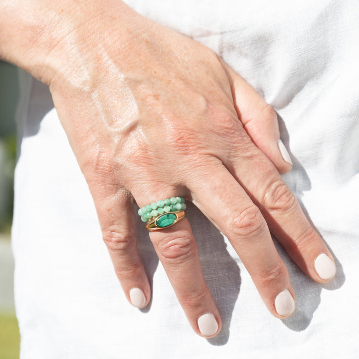 Emerald Beaded Stone Ring