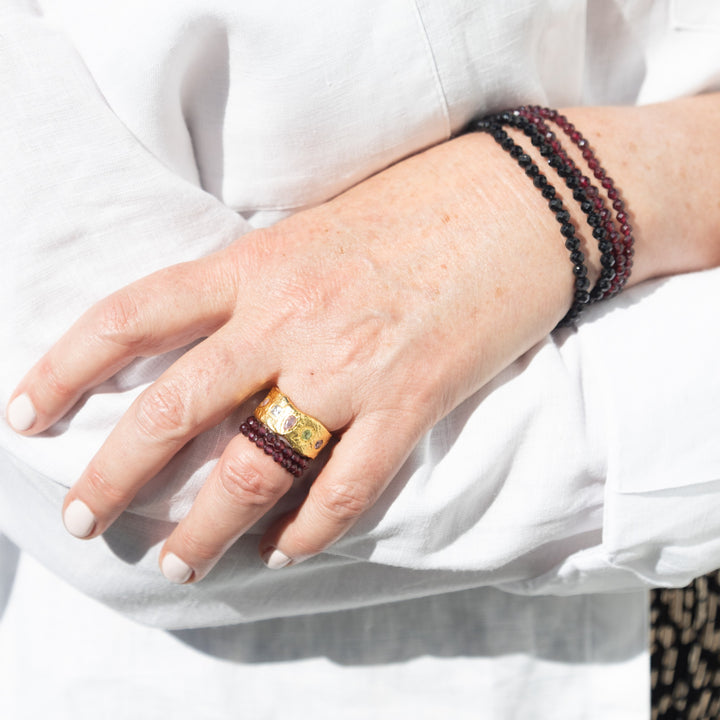 Garnet Beaded Stone Ring