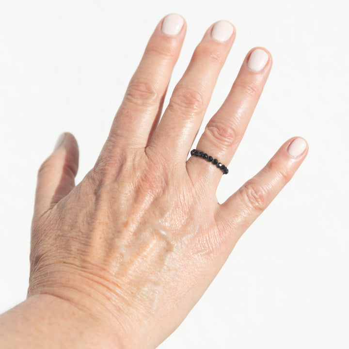 Black Tourmaline Beaded Stone Ring