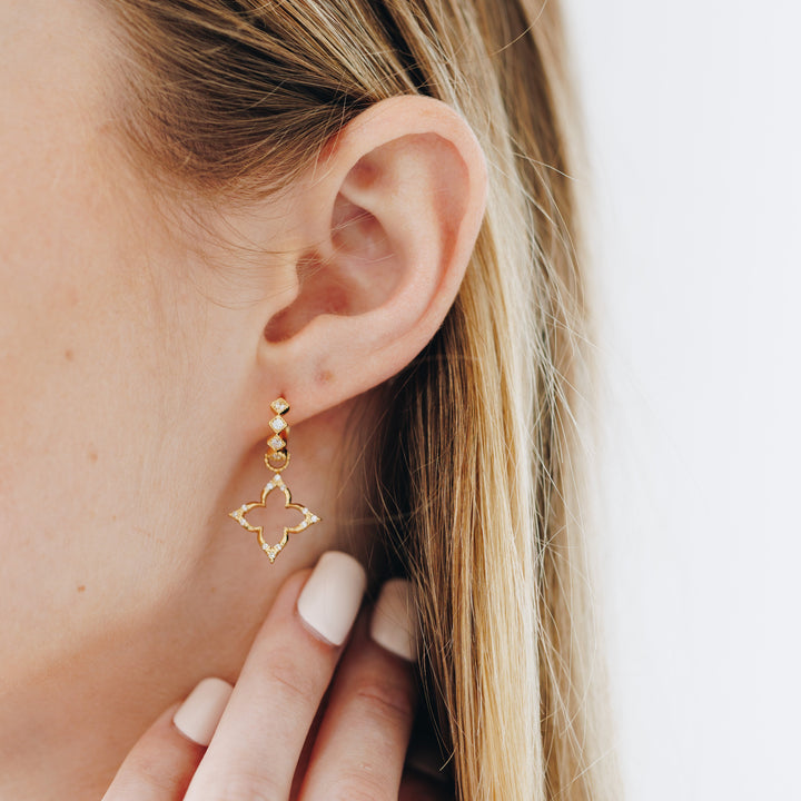 Lucky Sparkle Clover Gold Huggie Earrings