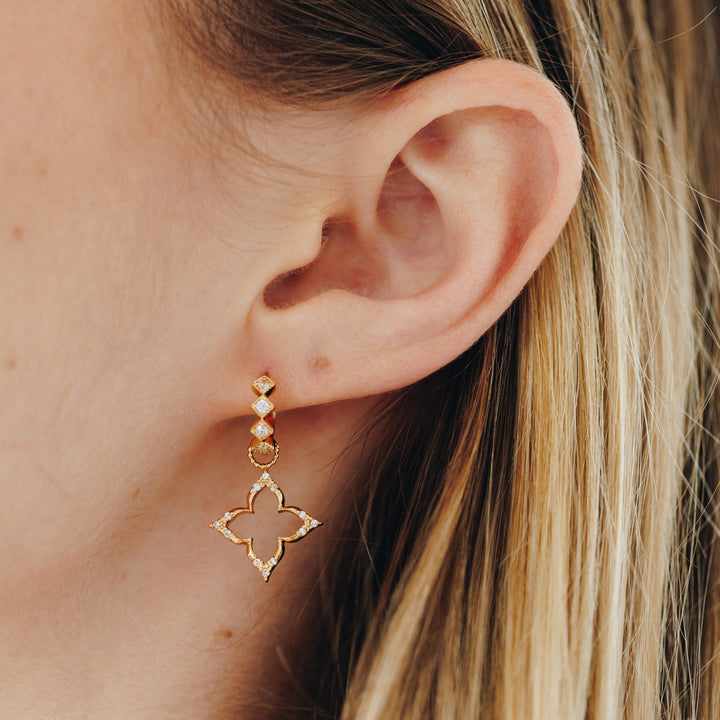 Lucky Sparkle Clover Gold Huggie Earrings