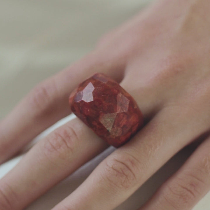 Red Coral Square Stone Ring - Robyn Real Jewels