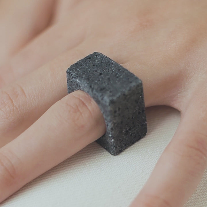 Black Lava Rock Square Stone Ring - Robyn Real Jewels
