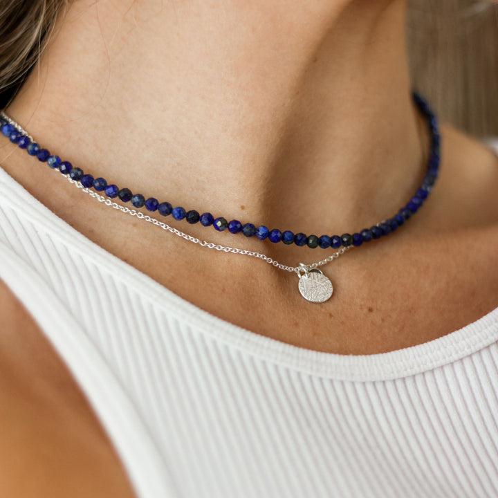Aqua Chalcedony Charm & Round Hammered Disc Necklace - Robyn Real Jewels
