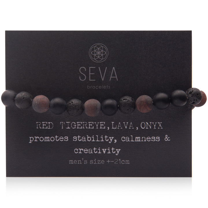 red tigereye, lava, onyx stone bracelet 