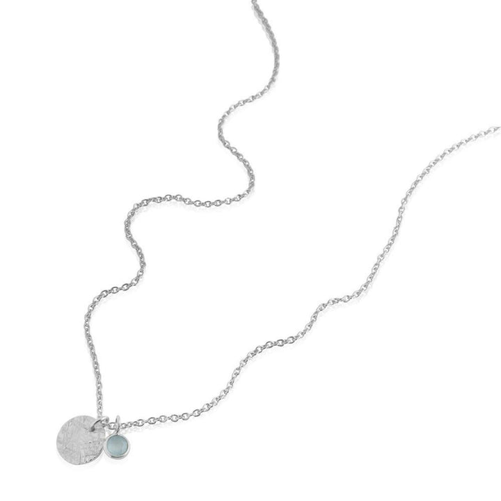 Aqua Chalcedony Charm & Round Hammered Disc Necklace - Robyn Real Jewels
