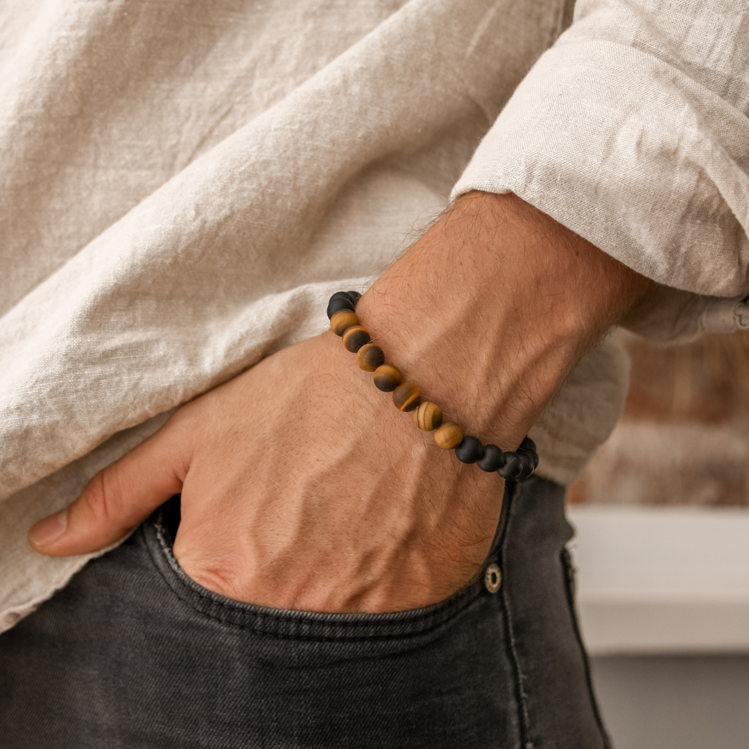 Men s Tiger Eye Stone Bracelet In Black Onyx Robyn Real Jewels