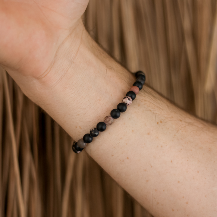  Black Tourmaline, Rhodonite Mens Stone Bracelet - Robyn Real Jewels