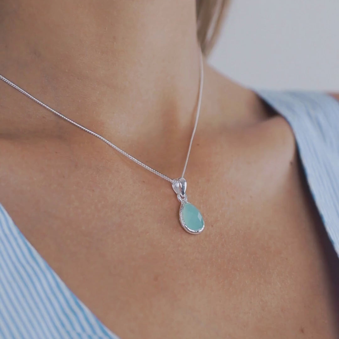 Aqua Chalcedony Stone Pendant Necklace - Robyn Real Jewels